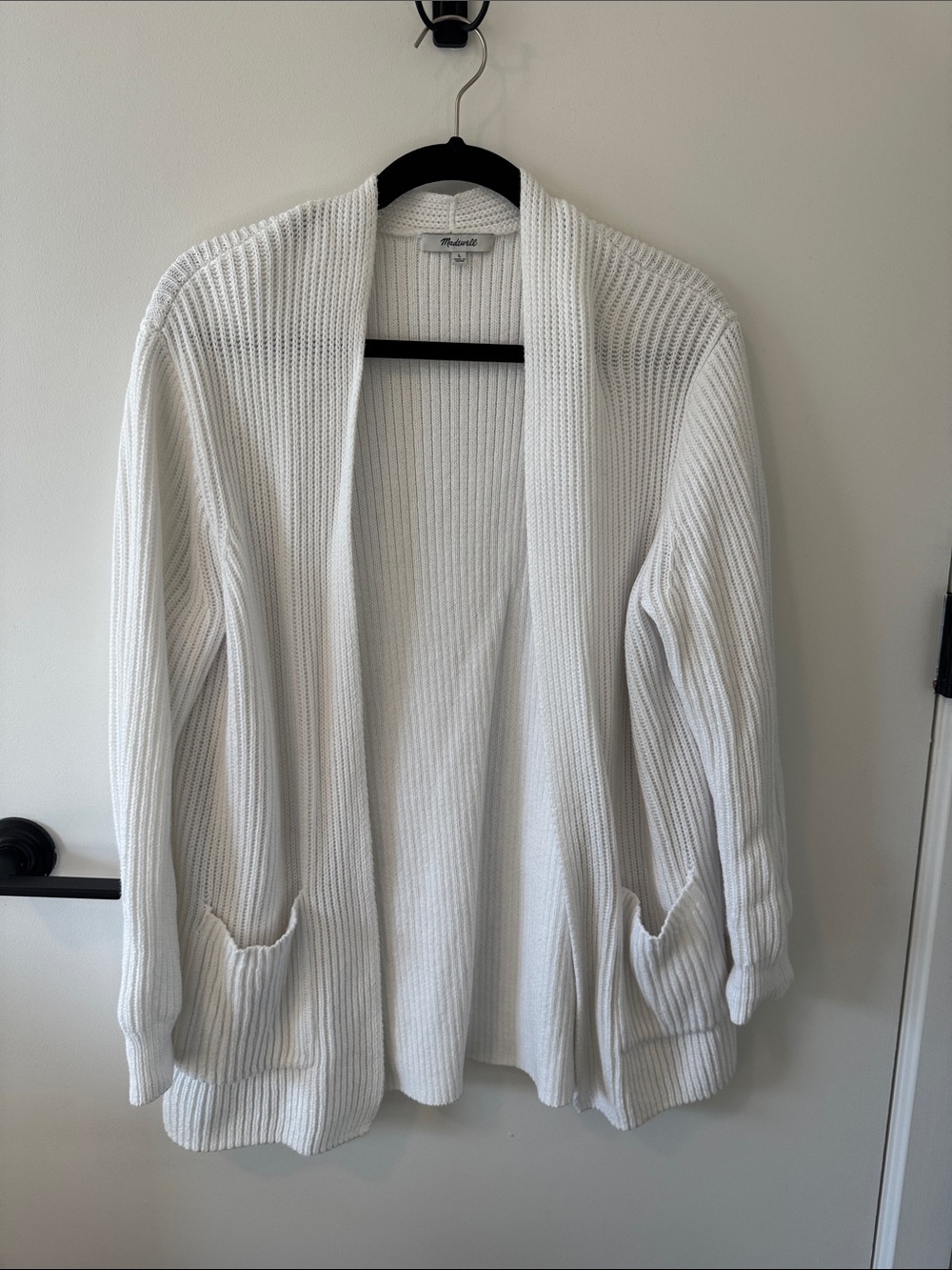 Madewell Open Front White Ribbed Cardigan